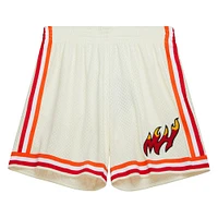 Men's Mitchell & Ness Cream Miami Heat Chainstitched Swingman Shorts