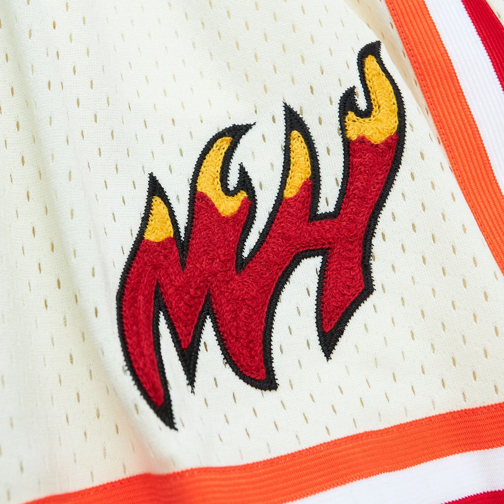 Men's Mitchell & Ness Cream Miami Heat Chainstitched Swingman Shorts