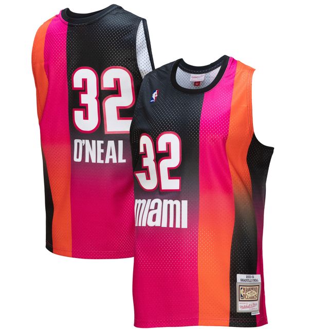 Maillot de joueur Mitchell & Ness Shaquille O'Neal rose/noir Miami Heat 2005/06 Hardwood Classics Fadeaway Swingman pour homme