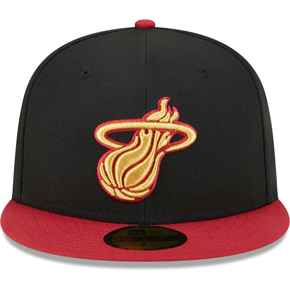 Men's New Era Black/Red Miami Heat Gameday Gold Pop Stars 59FIFTY Fitted Hat