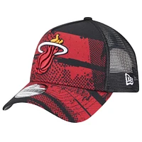 Men's New Era Black/Red Miami Heat Tip Off A-Frame Trucker 9FORTY Adjustable Hat