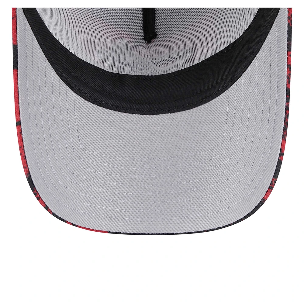 Men's New Era Black/Red Miami Heat Tip Off A-Frame Trucker 9FORTY Adjustable Hat