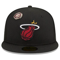 Men's New Era Black Miami Heat Chainstitch Logo Pin 59FIFTY Fitted Hat