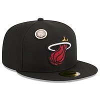 Men's New Era Black Miami Heat Chainstitch Logo Pin 59FIFTY Fitted Hat