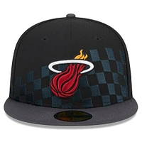 Men's New Era Black Miami Heat  Rally Drive Checkerboard 59FIFTY Crown Fitted Hat