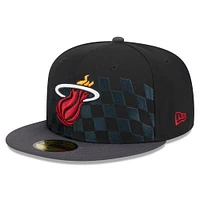 Men's New Era Black Miami Heat  Rally Drive Checkerboard 59FIFTY Crown Fitted Hat
