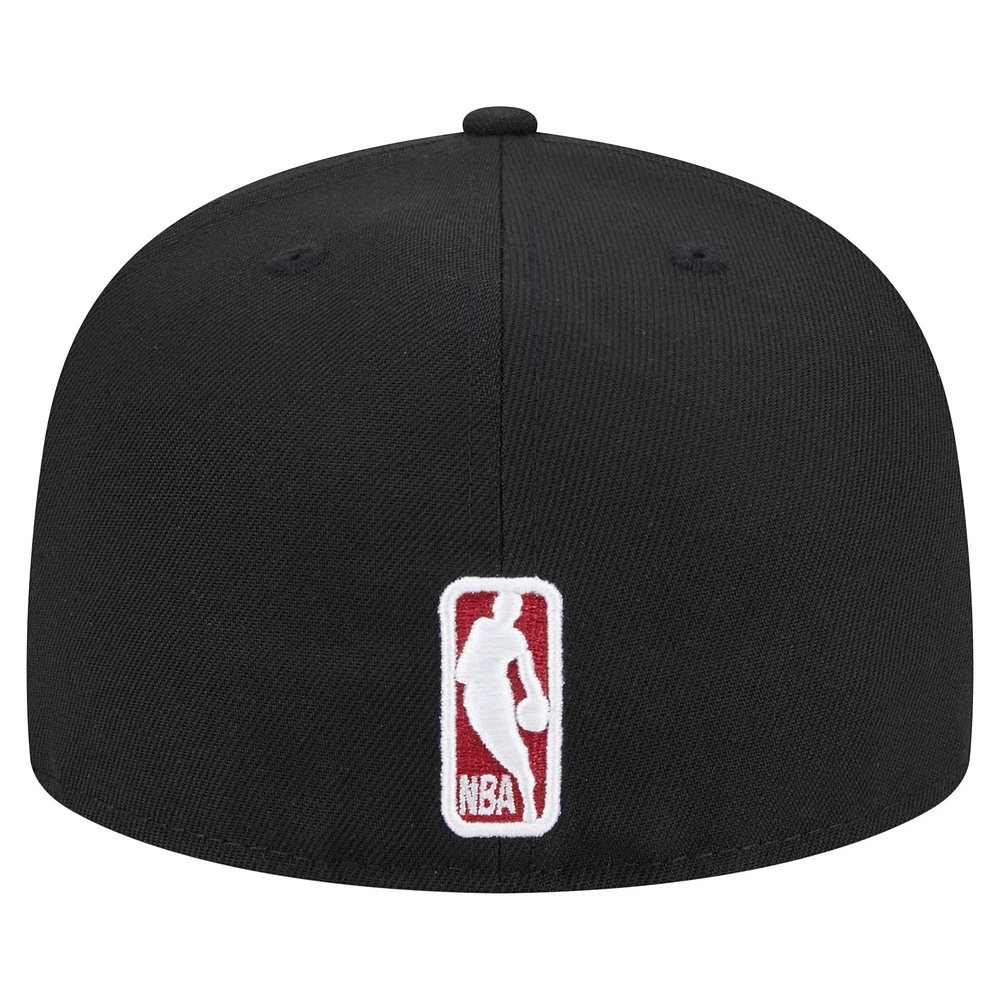 Men's New Era Black Miami Heat Sport Night Script Sided 59FIFTY Fitted Hat