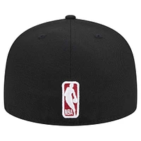 Men's New Era Black Miami Heat Sport Night Script Sided 59FIFTY Fitted Hat