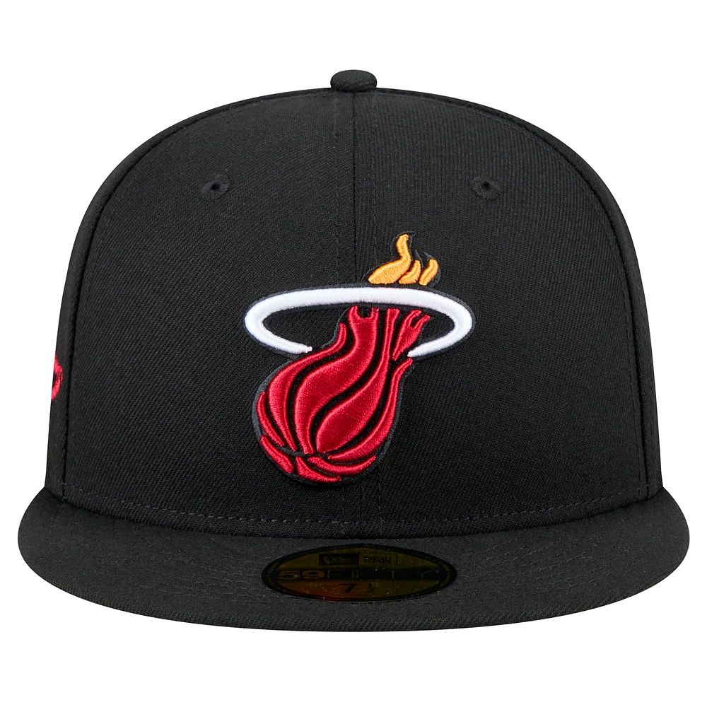 Men's New Era Black Miami Heat Throwback Pennant 59FIFTY Fitted Hat