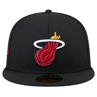 Men's New Era Black Miami Heat Throwback Pennant 59FIFTY Fitted Hat
