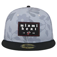 Men's New Era Gray Miami Heat Palm Fronds 2-Tone 59FIFTY Fitted Hat