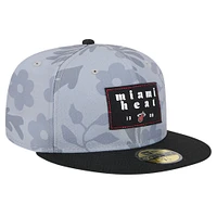 Men's New Era Gray Miami Heat Palm Fronds 2-Tone 59FIFTY Fitted Hat