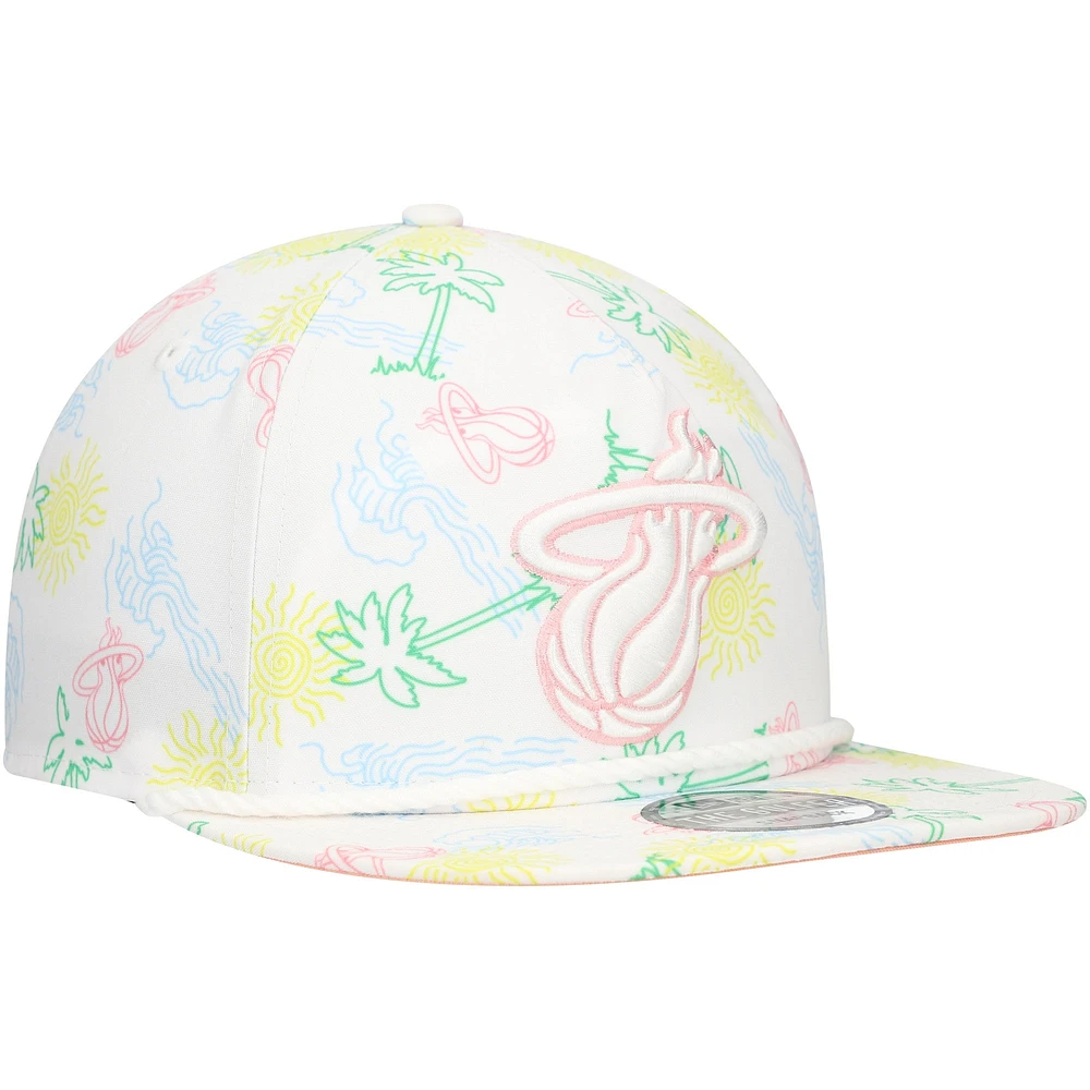 Men's New Era White Miami Heat Palm Trees and Waves Golfer Adjustable Hat