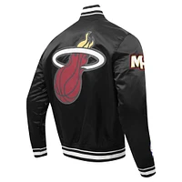 Men's Pro Standard Black Miami Heat Script Tail Full-Snap Satin Varsity Jacket
