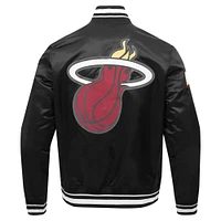 Men's Pro Standard Black Miami Heat Script Tail Full-Snap Satin Varsity Jacket