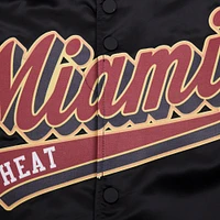 Men's Pro Standard Black Miami Heat Script Tail Full-Snap Satin Varsity Jacket
