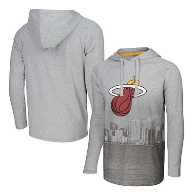 T-shirt à capuche manches longues raglan Stadium Essentials pour hommes, gris chiné, Miami Heat Atrium