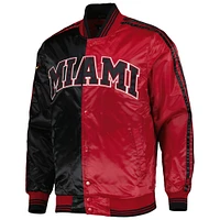 Men's Starter Black/Red Miami Heat Fast Break Satin Full-Snap Jacket