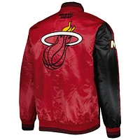 Men's Starter Black/Red Miami Heat Fast Break Satin Full-Snap Jacket