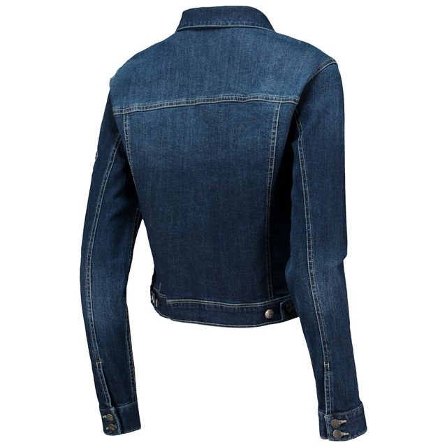 V118957 BLEU CHALEUR FEMME LUSSO GEORGIE SWAROVSKI VESTE EN DENIM STRETCH CRISTAL JACLAD