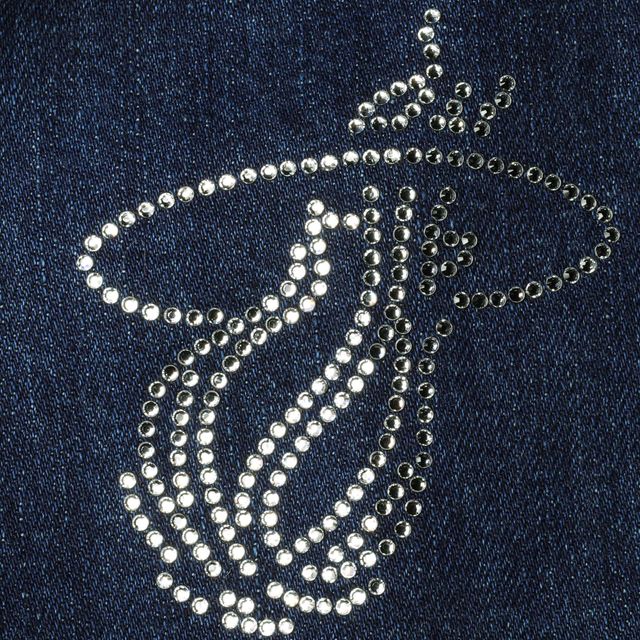 V118957 BLEU CHALEUR FEMME LUSSO GEORGIE SWAROVSKI VESTE EN DENIM STRETCH CRISTAL JACLAD