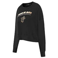 Women's Pro Standard  Black Miami Heat Glam Cropped Pullover Sweatshirt
