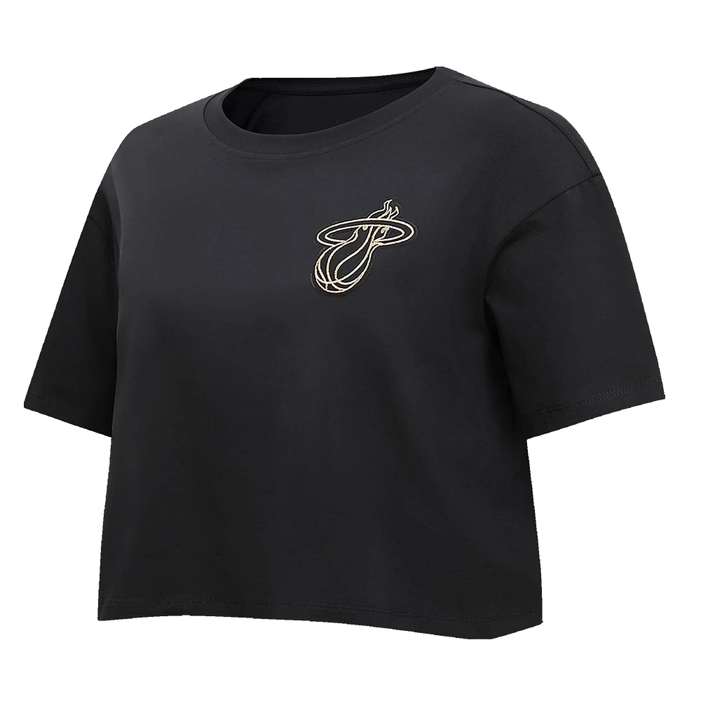 Women's Pro Standard Black Miami Heat Holiday Glam Boxy T-Shirt