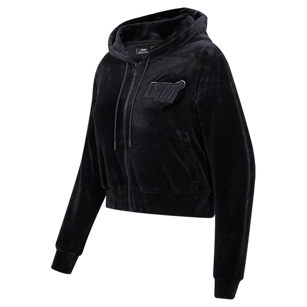 Women's Pro Standard Miami Heat Triple Black Velour Full-Zip Hoodie
