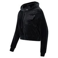 Women's Pro Standard Miami Heat Triple Black Velour Full-Zip Hoodie