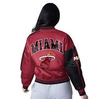 Women's Starter  Red/Black Miami Heat Zone Blitz Cropped Full-Snap Satin Jacket