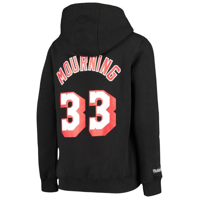 Chandail à capuchon avec nom et numéro Mitchell & Ness Alonzo Mourning Black Miami Heat Hardwood Classics pour jeune