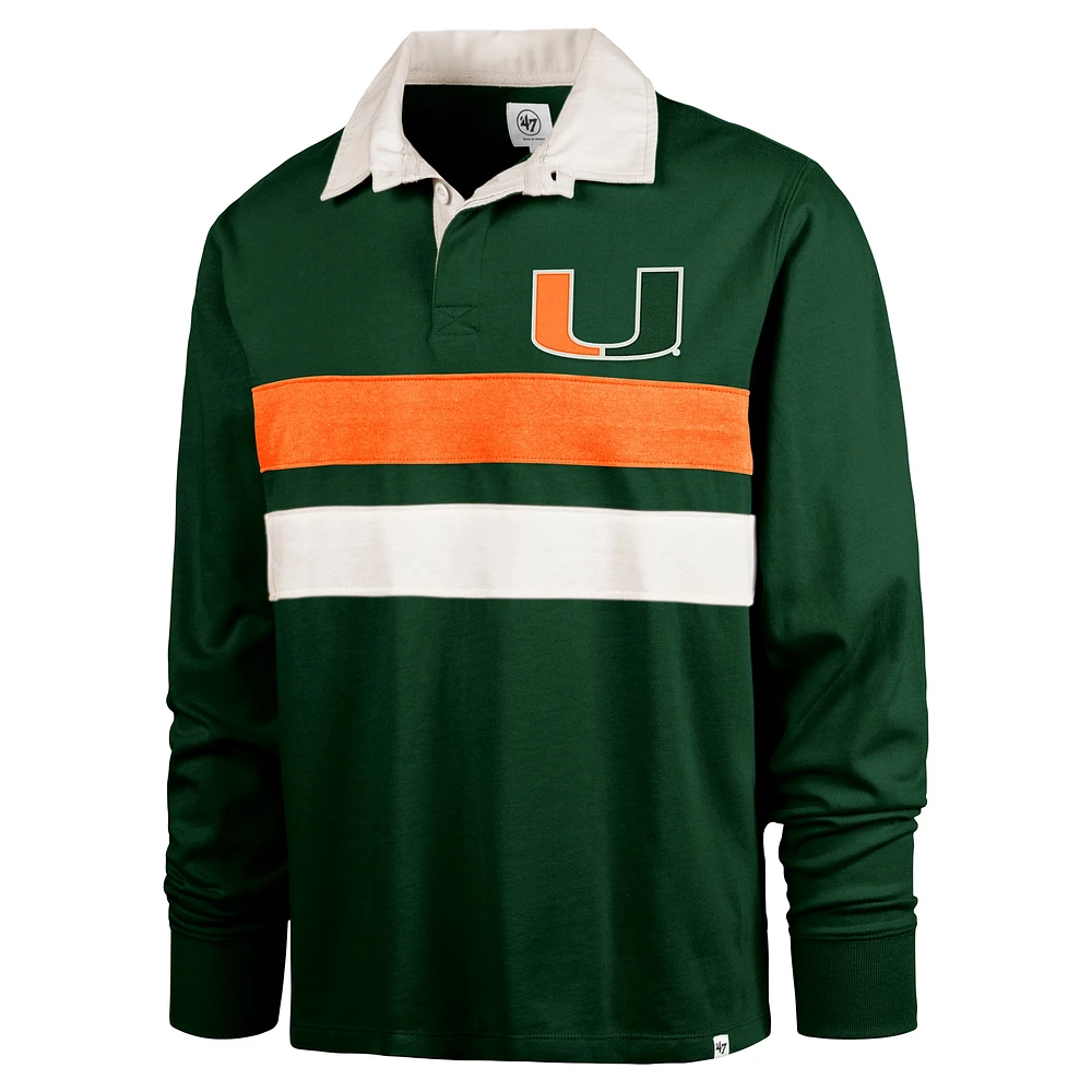 Men's '47 Green Miami Hurricanes Clubhouse Knox Thames Long Sleeve Rugby Polo