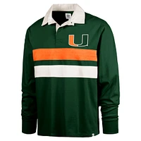 Men's '47 Green Miami Hurricanes Clubhouse Knox Thames Long Sleeve Rugby Polo
