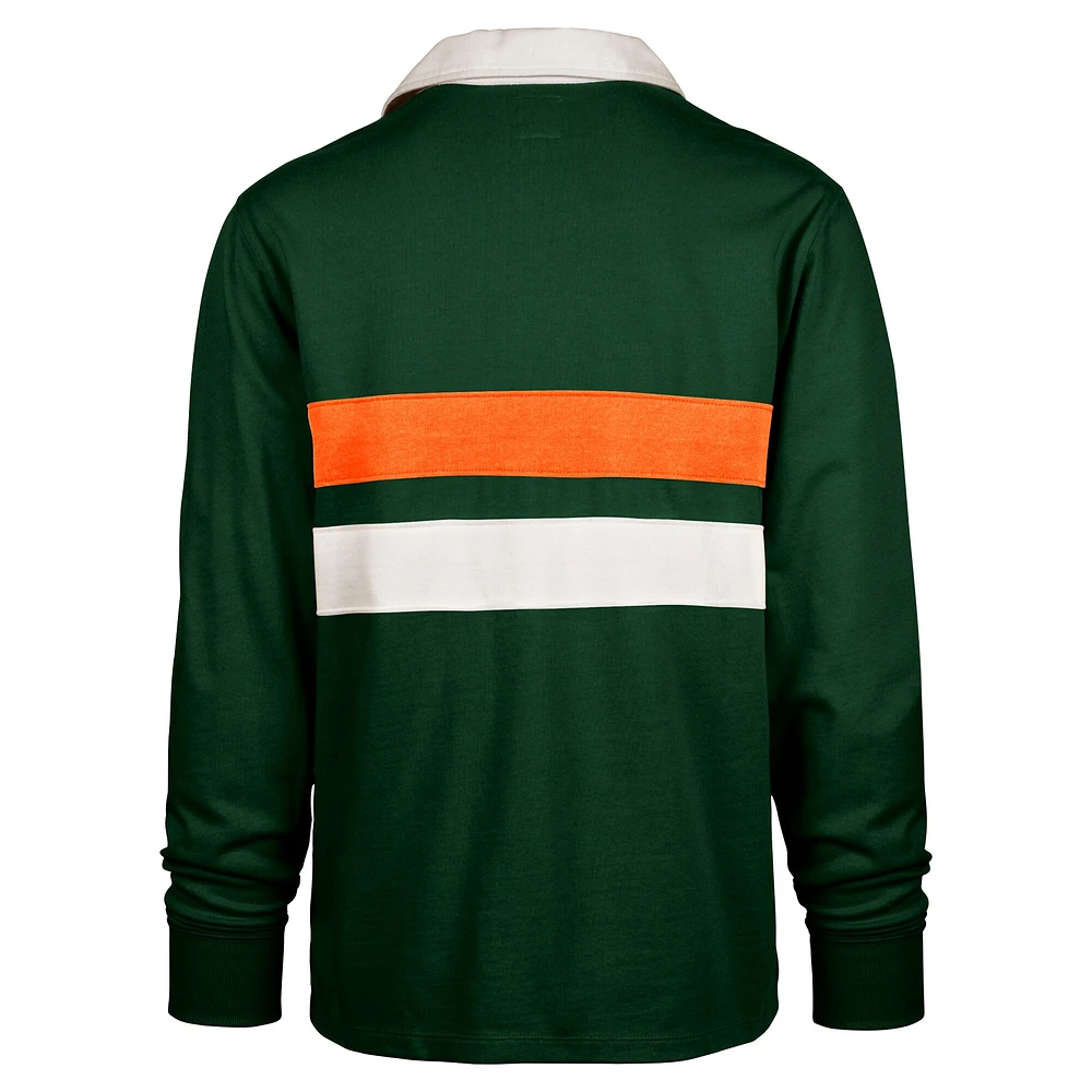 Men's '47 Green Miami Hurricanes Clubhouse Knox Thames Long Sleeve Rugby Polo
