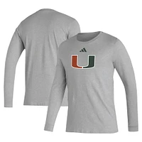 Men's adidas Gray Miami Hurricanes Primary Locker Logo Pre-Game Long Sleeve T-Shirt