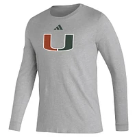 Men's adidas Gray Miami Hurricanes Primary Locker Logo Pre-Game Long Sleeve T-Shirt