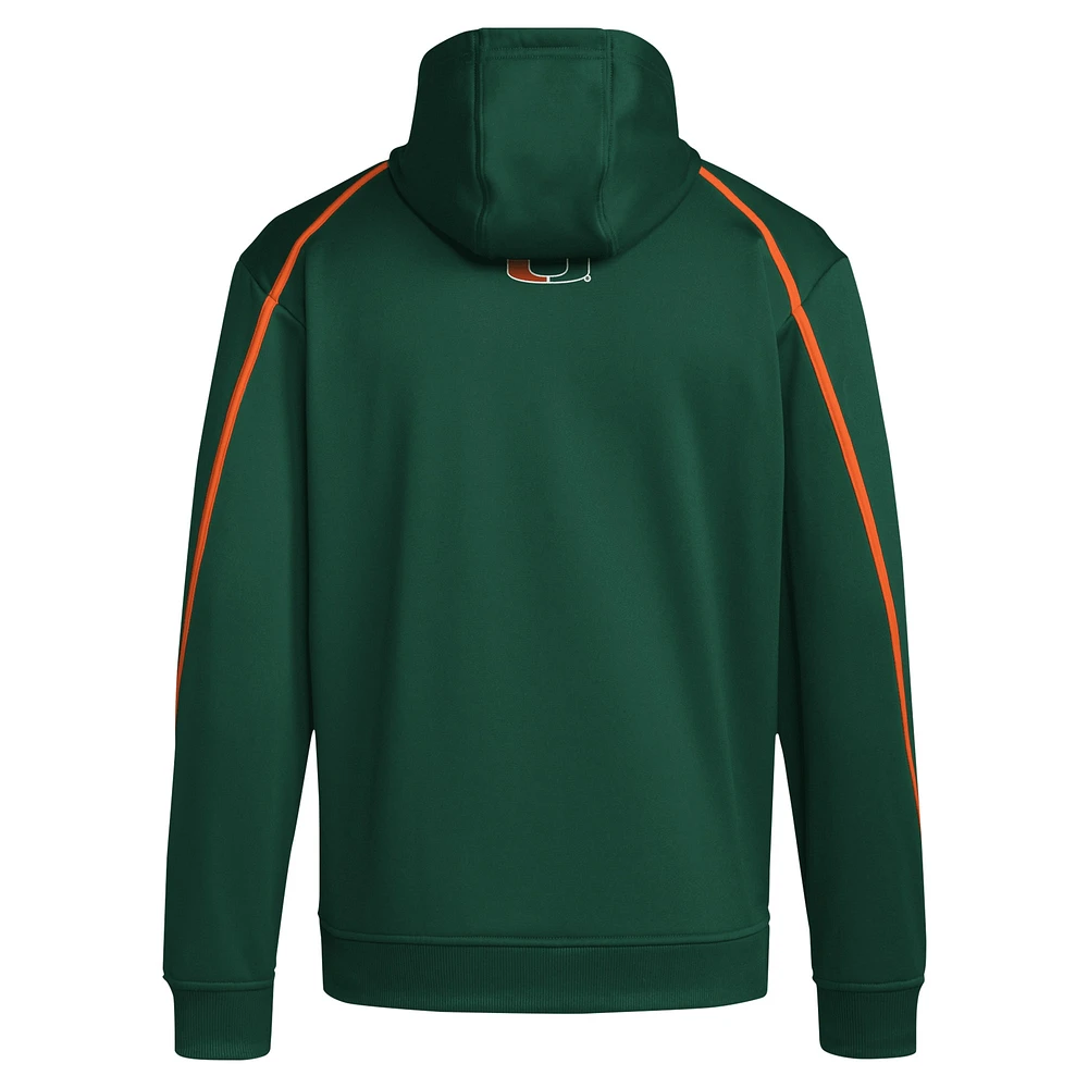 Men's adidas Green Miami Hurricanes 2024 Sideline Travel Pullover Hoodie