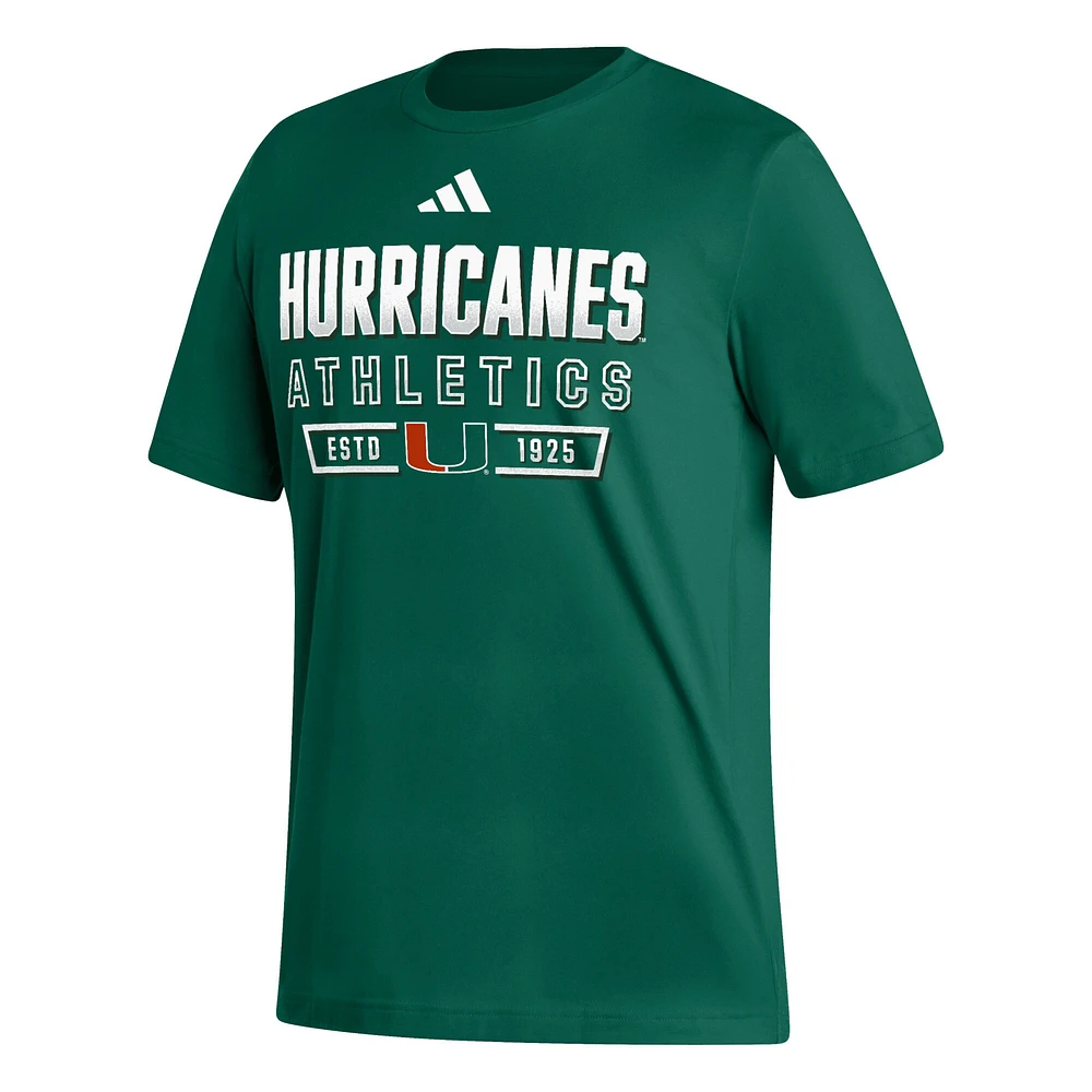 Men's adidas  Green Miami Hurricanes Head of Class Fresh T-Shirt