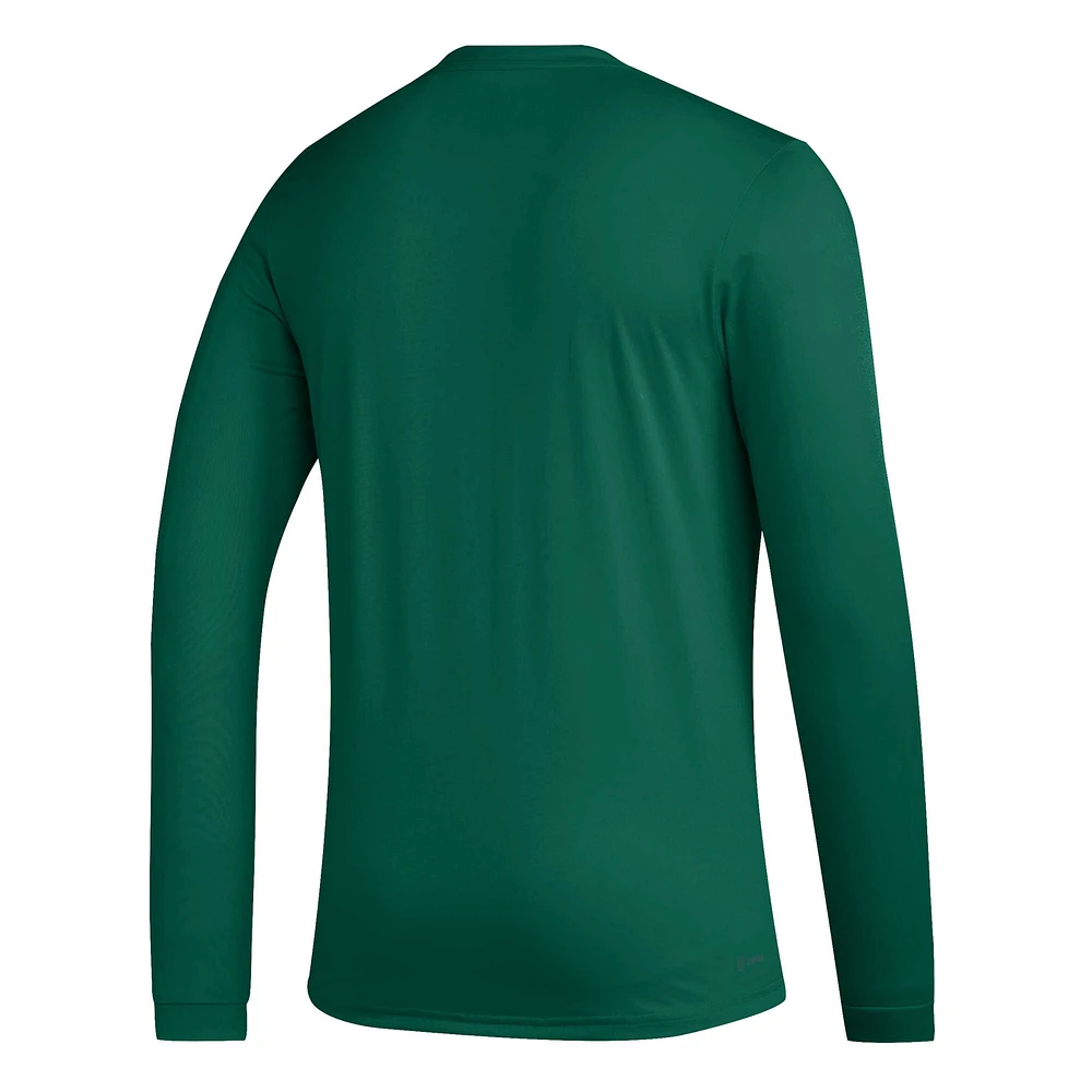Men's adidas Green Miami Hurricanes Mighty Mascot Pregame Long Sleeve T-Shirt
