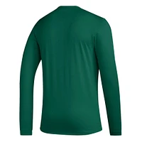 Men's adidas Green Miami Hurricanes Mighty Mascot Pregame Long Sleeve T-Shirt