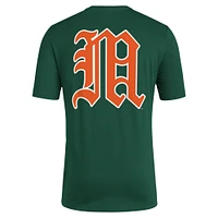 Men's adidas Green Miami Hurricanes Reverse Retro Baseball 2 Hit T-Shirt