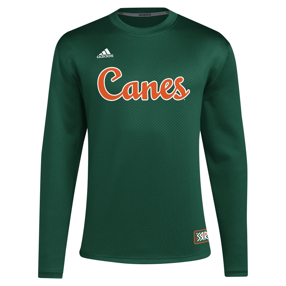 Men's adidas Green Miami Hurricanes Reverse Retro Baseball Script Pullover Sweatshirt