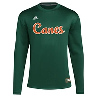 Men's adidas Green Miami Hurricanes Reverse Retro Baseball Script Pullover Sweatshirt