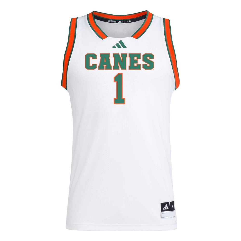 Men's adidas #1 White Miami Hurricanes Replica Swingman Jersey