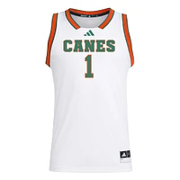 Men's adidas #1 White Miami Hurricanes Replica Swingman Jersey