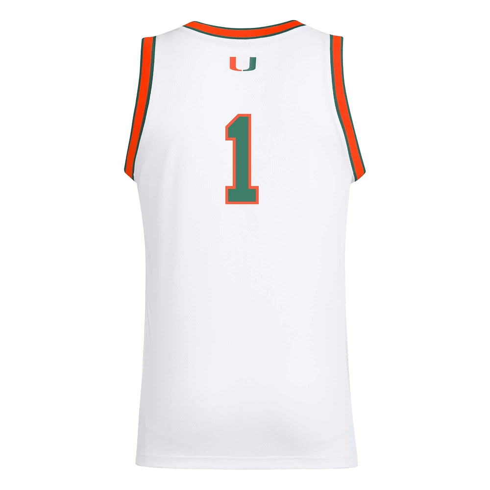 Men's adidas #1 White Miami Hurricanes Replica Swingman Jersey