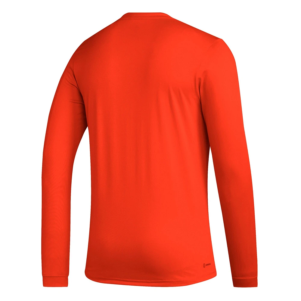 Men's adidas Orange Miami Hurricanes Mighty Mascot Pregame Long Sleeve T-Shirt