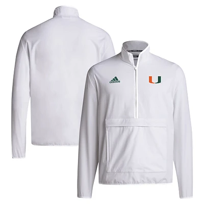Veste à demi-zip adidas Miami Hurricanes Coaches Sideline pour hommes, blanche