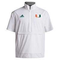 Men's adidas White Miami Hurricanes 2024 Coaches Sideline Half-Zip Short Sleeve Jacket
