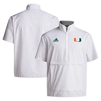 Men's adidas White Miami Hurricanes 2024 Coaches Sideline Half-Zip Short Sleeve Jacket
